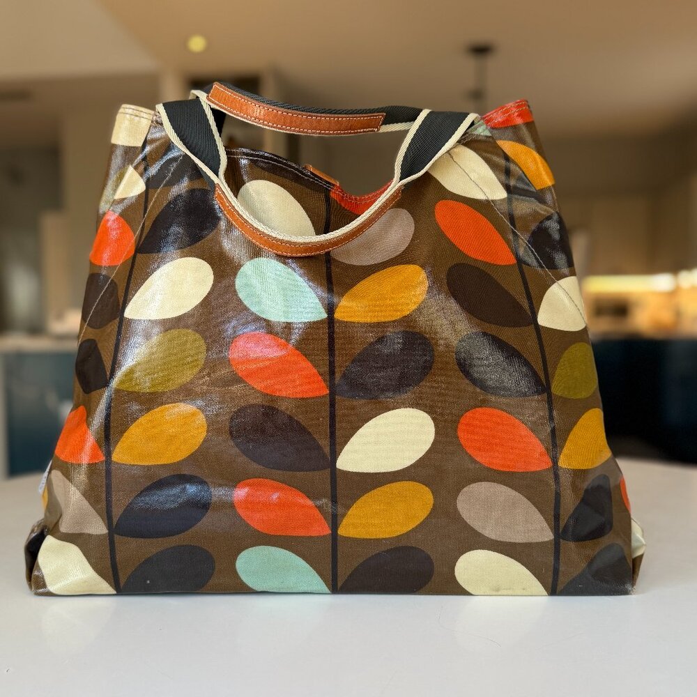 Orla Kiely Brown Multicolor Leaf Tote Bag Huge